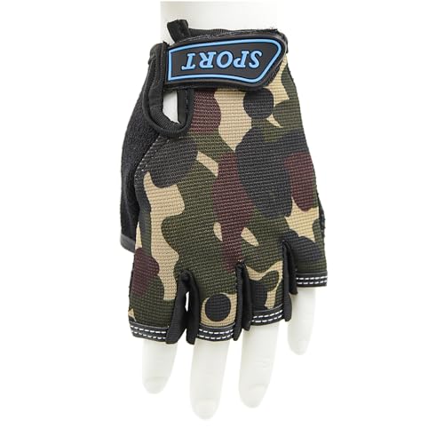 Miokkley Kids Fingerless Bike Gloves Ages 5-8, Camo Hunting Gloves for Boys Children Monkey Bars Rock Climbing Gloves Cycling Biking Fishing (Camo)