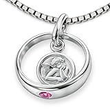 CLEVER SCHMUCK Set Silberner Taufring Ø 12 mm Engel rund mit Zirkonia rosa und Kette Venezia 36 cm 925 Sterling Silber für Mädchen im Taufe Etui