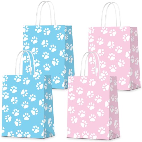 Infankey 16 PCS Dog Paw Gift Bags Pet Paw Puppy Print Treat Favor Candy Goodie Bags with Handle for Dog Birthday Party Decoration Supplies