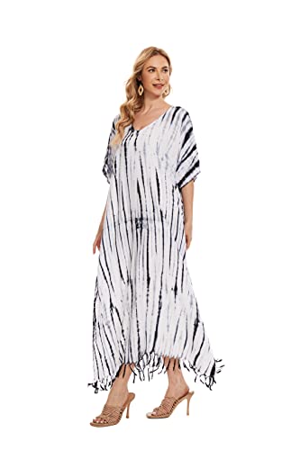 Image of Beautybatik Women Hippie Tie Dye Caftan Kaftan Loungewear Maxi Plus Size Long Dress XL to 4X