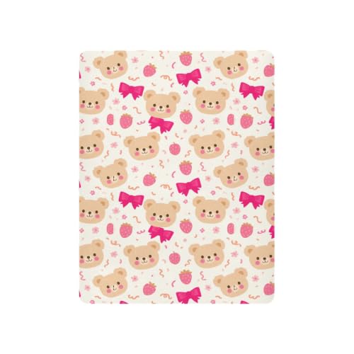 Image of Crib Sheet Breathable Soft Crib Mattress Sheet for Baby Toddler Boys Girls Fitted Pack n Play Crib Sheet Fit Standard Crib Mattress 52 x 28 Inch Beige Pinks Strawberry Bear Bow