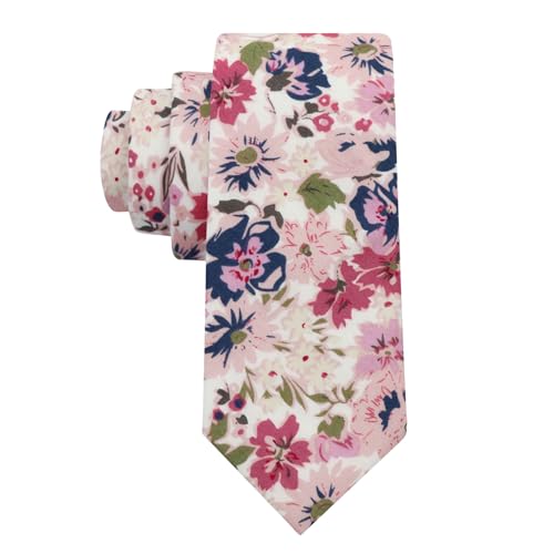 Image of Luckyvestir Ties for Men, Sage Green Cotton Floral Tie 2.76 inch Flower Printed Men's Neckties for Wedding /Groomsmen /Suit /Party