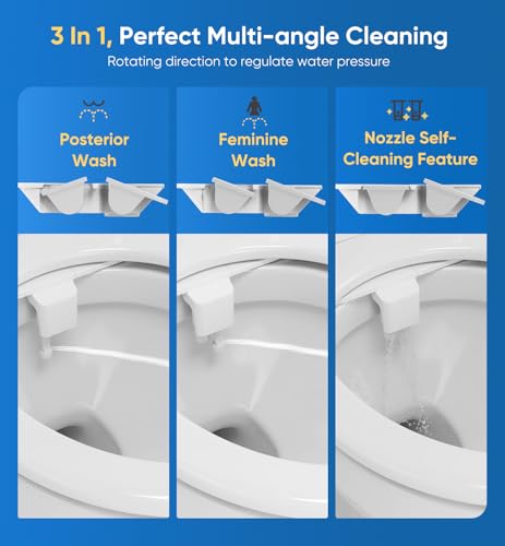Ultra-Slim 3-in1 Bidet, Self-Cleaning, Posterior&Feminine Wash-(Retractable Dual Nozzles), Non-Electric Bidet Attachment for Toilet Seat, Adjustable Fresh Cold Water Pressure, Stainless Steel Inlet
