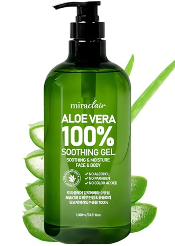 MIRACLAIR 100% Pure Aloe Vera Soothing Gel for Face Body Hair, 33.81 fl oz