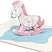 papercrush® Pop-Up Karte Geburt Schaukelpferd (Rosa) - 3D Geburtskarte oder Taufkarte, Glückwunschkarte zur Geburt von Mädchen, Glückwunsch zum Baby - Handgemachte Geschenkkarte zur Taufe
