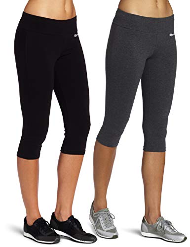 BAOMOSI 2PACK Women's Cotton Tights Capri Yoga Running Workout Leggings Pants M, Black/Grey