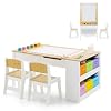 INFANS 3 in 1 Kids Art Table and Chair Set Toddler Craft Play Wood Activity Desk with 2 Chairs Storage Canvas Bins Paper Roll for Writing Drawing Children Furniture for Daycare Nursery