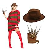 disfraz freddy krueger mujer 11 FASHION OASIS Freddy Horror Krueger Style Ladies Costume Red Striped Jumper AND Hat Halloween Fancy Dress Sizes SMALL/MEDIUM, MEDIUM/LARGE, LARGE/XLARGE & XXL (XXL (Chest size 48 inches), FREDDY KRUEGER)
