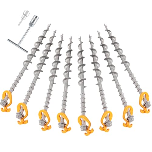 Keltrion 8 PCS Screw in Tent Stakes for Women Men - Ground Anchors for Sand, Canopy, Trampolines, Camping Aluminium Heavy Duty Rust Prevention Pegs Drillable Lightweight Safe - Silvery 14 inch