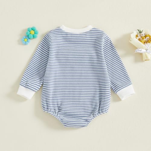 Newborn Baby Girl Romper 3D Flower Fall Winter Clothes Striped Waffle Bubble Sweatshirt Cute Coming Home Outfit4