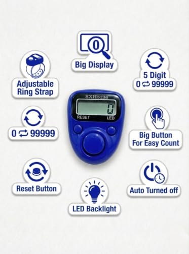 Image of Digital Hand Tally Counter, LED Display, Ring Design, Reset Button(Pack of 1) (Blue)