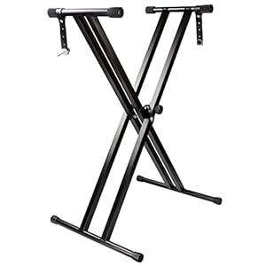 RockJam RJX29 Double Braced Adjustable Keyboard Stand with Locking Straps, Black