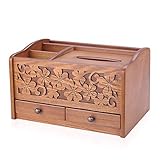 ✔Holzfernbedienungshalter Tissue Box Halter mit Fächern, multifunktionale Desktop-Aufbewahrungsboxen Stift Pot Bleistift Halter Visitenkartenhalter Bürobedarf Container.