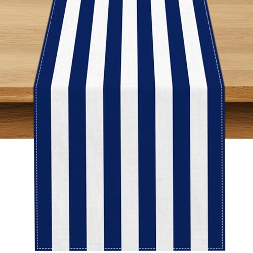 Buxiuer Navy Blue and White Striped Table Runner...