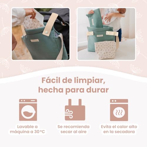 MIMUSELINA Bolso Carro Bebe | Pañalera Bebe organizador para silla paseo con gran capacidad | Bolso Maternidad Elegante y Práctico | Hecho en España | Mint Standard - imagen 8
