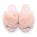 LHorizoncn Femmes Maison Pantoufles Chaud Fausse Fourrure Femmes Croix Doux en Peluche Furry Femelle Bout Ouvert Diapositives Pink-37