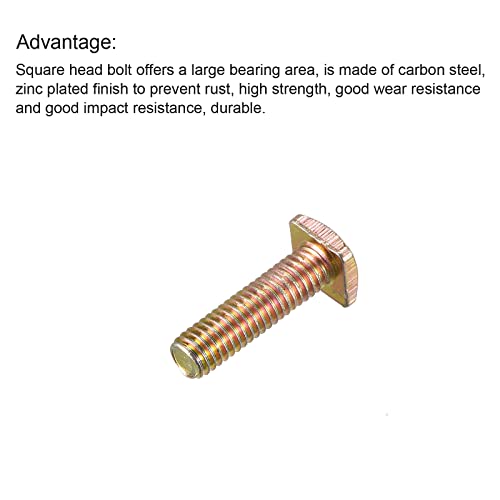 Image of uxcell Square Head Bolt, 10pcs M6x22mm Fully Thread Carbon Steel Grade 4.8 Square Machine Screws, Gold Tone