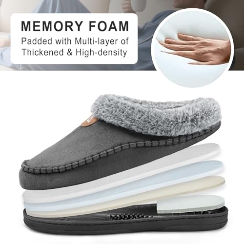 Image of ATHMILE Slippers for Men Warm Moccasin Memory Foam House Shoes Indoor | Outdoor Fuzzy Plush Fluffy Lined Clog Wide Slip-on Loafer for Home Bedroom Dad Gifts