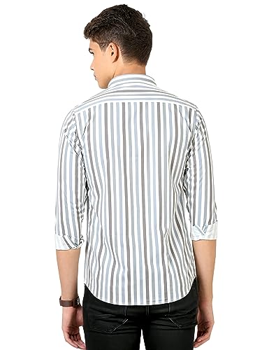 Image of IndoPrimo Men's Cotton Shirt with Spread Collar Neck Line Striped Pattern Full Sleeves Regular Fit Western Style and Standard Length