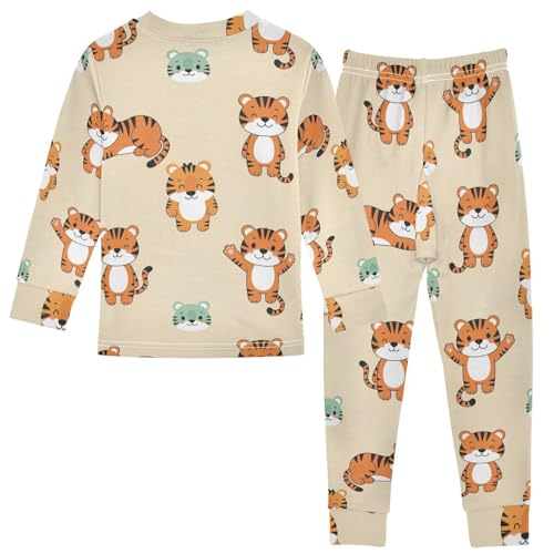 Pajama Sets Long Sleeve Cute Tiger Pattern Prints Soft Comfy Sleepwear 2 Piece PJS 3-8T3