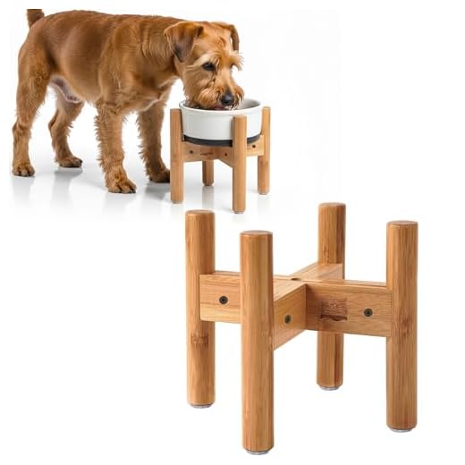 Dog Bowl Stand - Raise, Elevate Bowls to 9-inch High - Adjustable, Fits 6 up to 8-inch Medium Dog Food/Water Feeders, Dishes and Fountains - Durable Bamboo