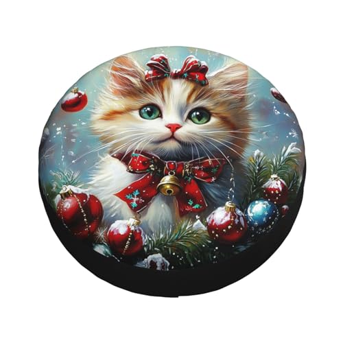 Image of Christmas Cat Spare Tire Cover Winter Weatherproof Universal Wheel Protectors Christmas New Year Wheel Covers for Rv Camper Travel Trailer SUV Truck 15 Inch Holiday Xmas Decor