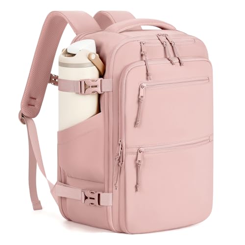 mibasies 30L Travel Backpack for Women & Men: Carry On Luggage Flight Approved TSA Laptop Backpack with Water Bottle Pocket Personal Item Bag Fits 15.6 Laptop for Weekender Business - Pink