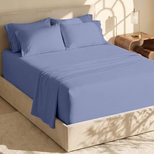 Image of Hearth & Harbor Extra Deep Pocket Sheets - Fits Mattress 18-24 Inches Deep - Extra Deep Pocket Twin XL Sheets Sets - 4 Piece Twin XL Size - Steel Blue