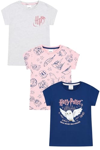 Harry Potter Girls 3 Pack Kids T-Shirts Childrens Multipack Tshirt (9-10 Years) Multicoloured