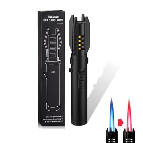Torch Lighter - Powerful Adjustable Straight Flame Butane Lighter with Safety Lock & 360 Inverted Ignition Outdoor Windproof Refillable for BBQ Camping Cigar Adventure (Black)