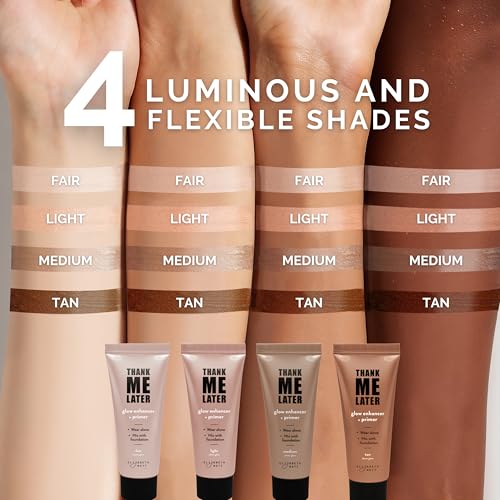 Image of Elizabeth Mott Thank Me Later Glow Enhancer - Hydrating Face Primer & Highlighter for Radiant Skin, Vegan & Cruelty-Free, No Sulfates, Parabens, or Phthalates - Tan Sheer Glow Shade - 30g