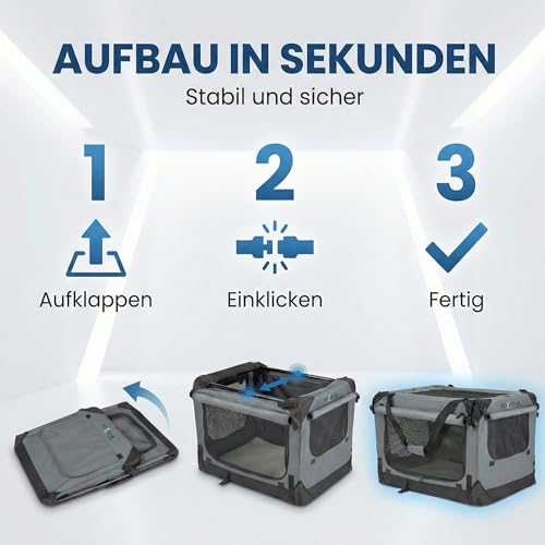 Foxdevil by xonic® Faltbare Hundebox/Katzenbox für mittelgroße Tiere – Hundetransportbox Auto und Zuhause – Transportbox Hund – Hundebox Auto Kofferraum (Grau, XL)