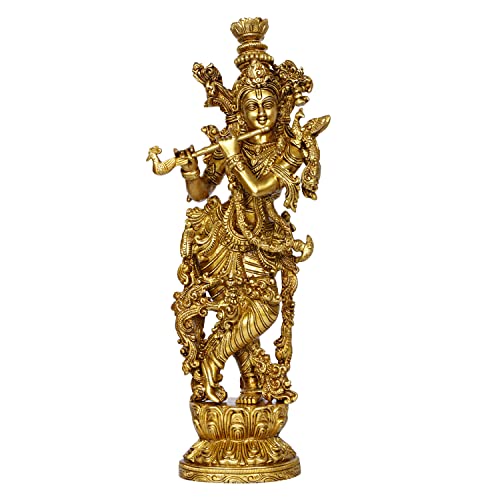 Image of ARTVARKO Lord Murli Manohar Krishna Krishan Brass Statue Murti Gift & Home Decor Big Size- Height 14 Inches