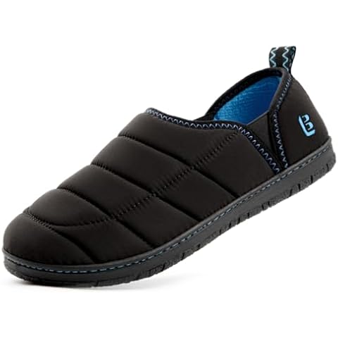LongBay Mens Outdoor Slippers Two Tone Memory Foam Slip On Indoor House Shoes Loafers Black, 9 Cover
