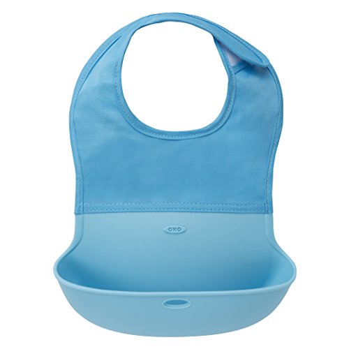 OXO Tot Waterproof Silicone Roll Up Bib with Comfort-Fit Fabric Neck