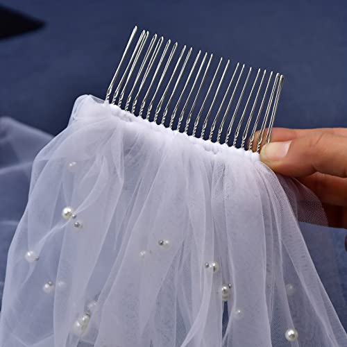 Ulapan Women Pearl Wedding Veil Simple Chapel Bridal Veil For Wedding Party 2M Long (White) #TOP4