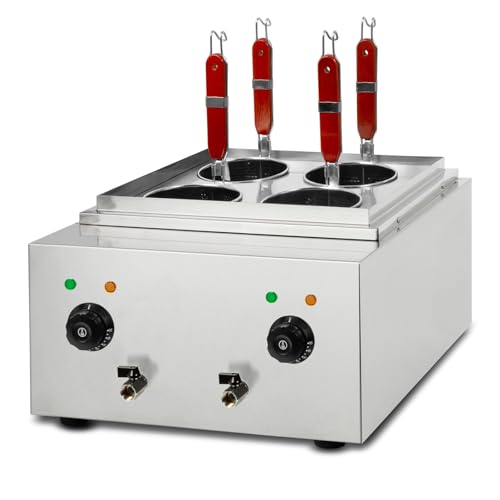 VERTES Cuiseur à pâtes Professionnel en acier inox, électrique, 2x 1700 watts, 2 cuves de cuisson séparées de 6 litres chacune, 4 paniers à pâtes, 2x...