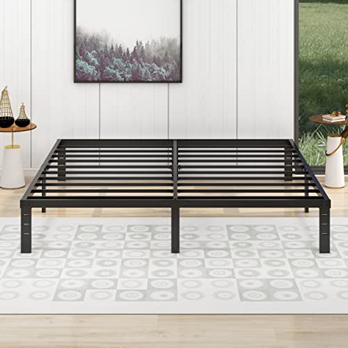 Alazyhome King Size Bed Frame 14 Inch Metal Platform Bed Frame Heavy Duty Steel Slats Support No Box Spring Needed Noise-Free Easy Assembly Black #TOP2
