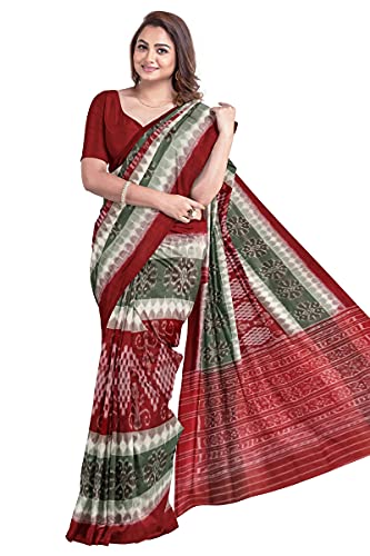 Image of Odisha Sambalpuri Handloom Ikat Women's Cotton Saree, Odisha Handloom Handmade Pure Cotton Khandua Saree, Ikkat Orissa Traditional Handloom Saree Without Blouse