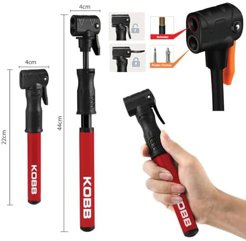 KOBB KB2203 87 PSI Bisiklet Lastik Şişirme Taşınabilir Mini El Pompası ve Bisiklet Montaj Aparatı, Kırmızı/Siyah - Görsel 4