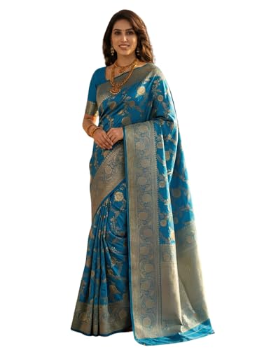 Image of C J Enterprise Women's Pure Soft Silk Saree With Blouse Piece For Wedding (Veil)