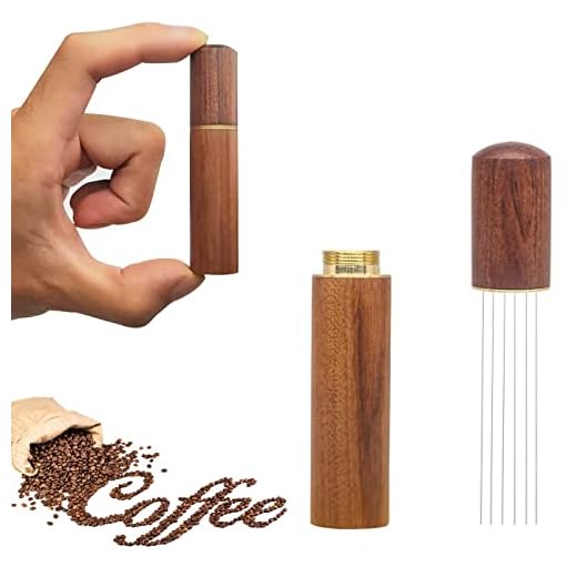 WDT Tool,Espresso Coffee Stirrer Espresso Distribution Tool Portable Espresso distribution Tools,6 Needles Natural Wood Handle and Stand (Walnut)