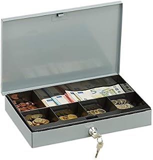 Relaxdays Lockable Cash Box with Coin Compartment, 2 Keys H x W x D: 5x30x20 cm, Grey