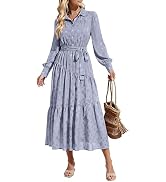 dowerme Women's Casual Dresses 2025 Fall Fashion Long Sleeve Button Up Floral Print Belted Tiered...