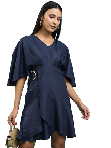 Image of Tokyo Talkies Women's Three-Quarter Sleeves V-Neck Solid Dresses | Stylish| Casual