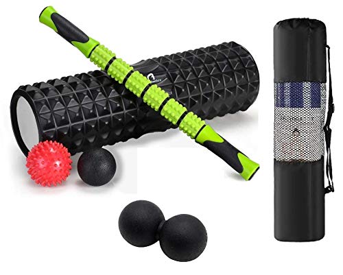 Image of Bodylastics 6-in-1 18 inch large Size Foam Roller Kit Includes Massage Stick, 3 Massage Balls & Storage Bag for Pre & Post Workout Sessions, Physical Therapy, Deep Tissue Pain Relief, Myofascial Release