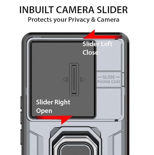 Image of Kapa Armor Slider Back Cover for Poco X7 Pro 5G | Inbuilt Ring + Camera Slider Shockproof Lens Protection Bumper Back Case (Grey)