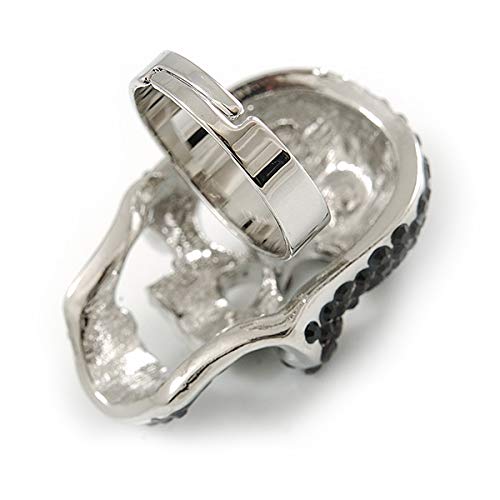 Bague de cocktail tête de mort cristal noir gris réglable 7 8