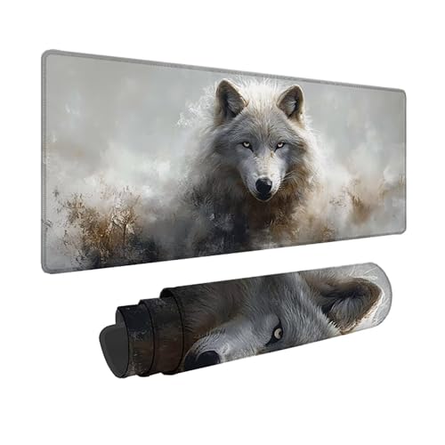 Tapis souris loup 150x80cm imperméable avec base caoutchouc antidérapante