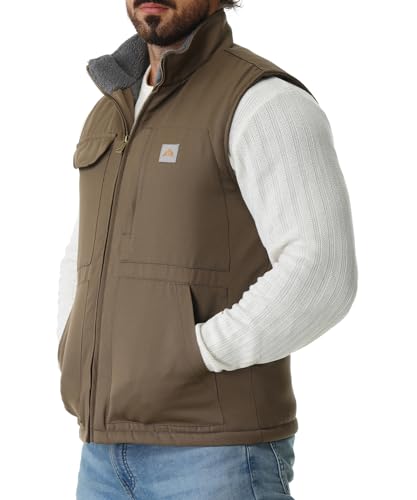Tuaova BROWN-M Men'S Loose Fit Washed Duck Fleece-Lined Waterproof Workwear Mock-Neck Vest thumb #4
